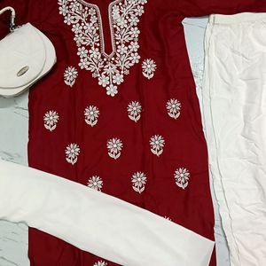 Chikankari Kurta New Maroon Colour