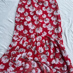 Printed Red Floral Skirt