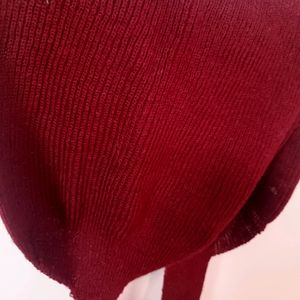 Maroon Woolen Machine Made Scarf