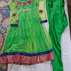 Parrot Green Net+silk Suit