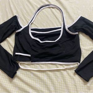 Black Crop Top With White Lining