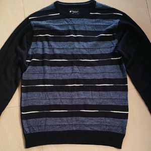 Navy Blue Striped Acrylic Sweatshirt