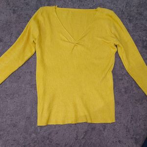 Yellow Winter Top With V Neck