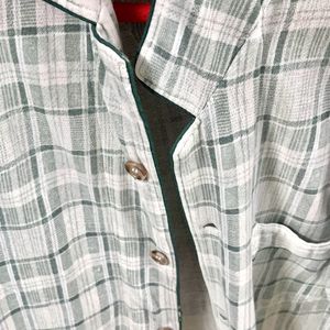 New Oversized White And Green Check Shirt