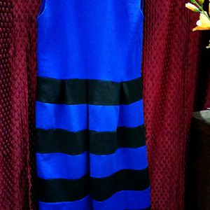 Blue & Black Striped A Line Knee Length Dress