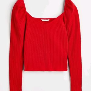 Sale💥H&M Brand New Cherry Red Puffed Sleeve Top