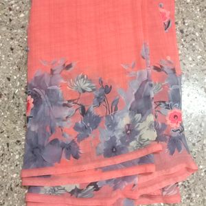 Peach Colour Floral Printed Saree With Blouse