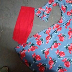Blue Red Floral long Dress