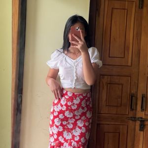 Printed Red Floral Skirt