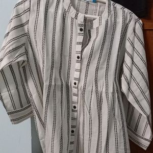 Kami Kubi White Strip Cotton Top, Size- L