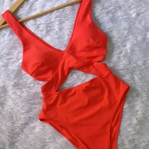 H&M Bright Red Waist Cut Outs Bodysuit