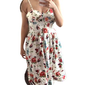 White Floral Print Dress