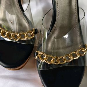 Clear-Strap Stilettos with Chain Accent