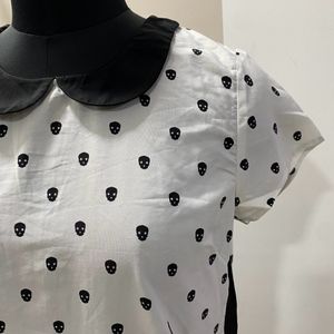 Peterpan Collar Skull Print Top