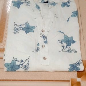 White Kurta And Blue Flower Design