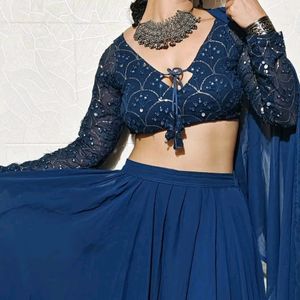 Stunning Mirror Work Georgette Backless Lehenga