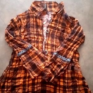 Orange And Black Check Shirt Style Top
