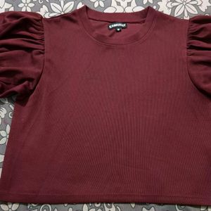 KASSUALLY Burgundy Solid Knitted Top