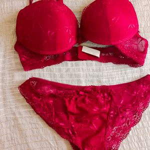 Wine Colour Net Padded Bra And Panty Set