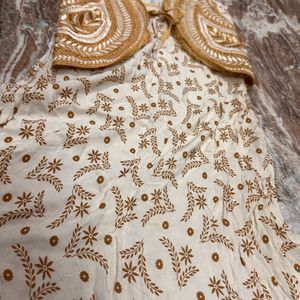 Festive Wear Gold Offwhite Anarkali With Coat