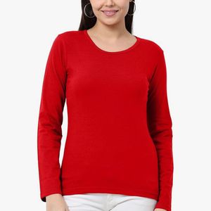 Women Cotton Plain Round Neck Full Sleeve Tshirt