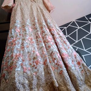 Pink Golden Ethnic Gown Wedding & Festive Wear