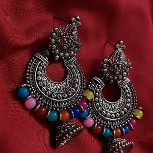 Multicolour Silver Oxidised Earrings