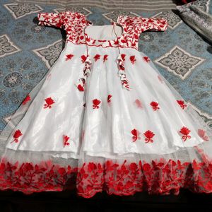 White And Red Anarkali Suit
