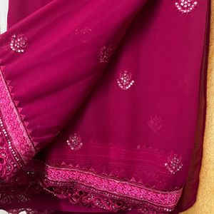 Rani Pink Saree With Blouse