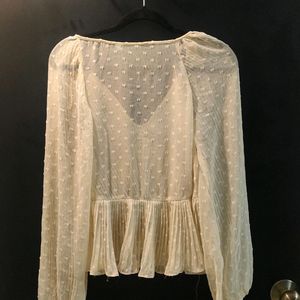 Beige Frill Top - Balloon Sleeves