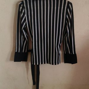 Striped Flapped Blazer Jacket