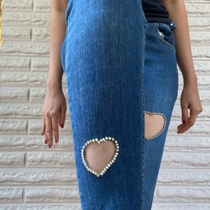 Heart Diamond Cut Out Denim