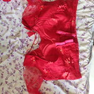 Red Padded Net Embroidered Blouse