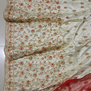 Cream Red Lehenga Choli