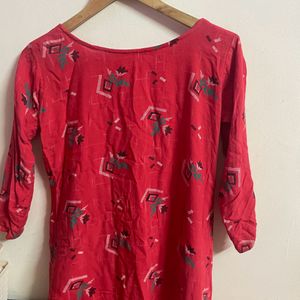 Beautiful Simple Red Women Short Kurti