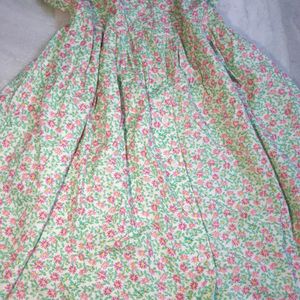 Floral Pink And Green Cottagecore Dress