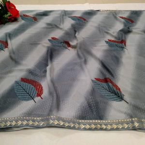 New Gray Colour Georgette Saree With Blouse Piece