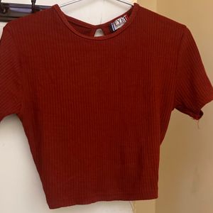 Maroon Red Open Back Crop Top