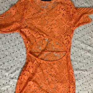 Orange Lace Back-cut Dress