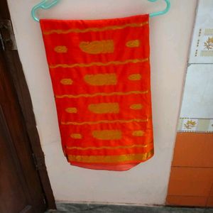 Orange Silk Saree with  Zari work