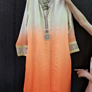 Very Beautiful Long Kurta With Cream Orange Colour