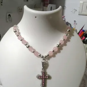 pink dazzling cross necklace 🌷💓