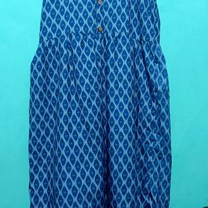 A Line Blue Printed Cotton Dress