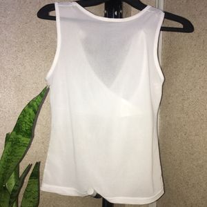 Deep V Neck Sleeveless Mesh Semi Sheer Top