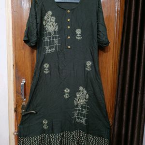 A Line Kurti Premium Quality Dark Green Colour