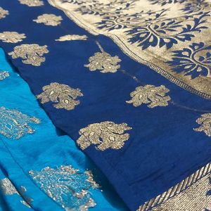 Blue Banarasi Print Saree