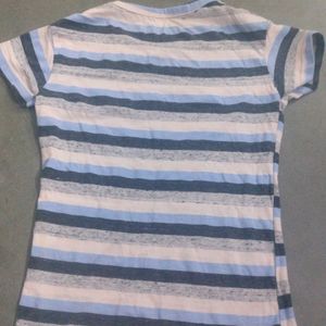 Black White Silver Blue Stripe Top