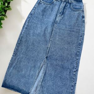 Long Denim Skirt With Slit