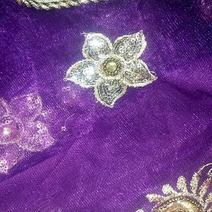 🌸Embellished Net And Orgenza Multi Purple 💜saree