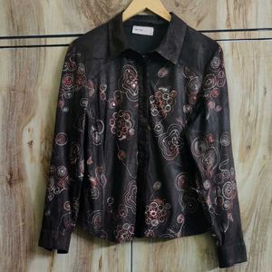 Coffe Brown Embroidery Work Shirt Size-36